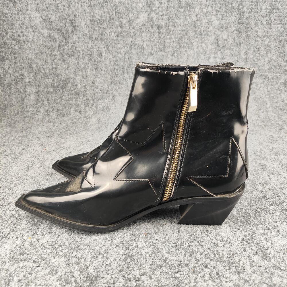 Zara Boots Womens Size 8 Black Patent Western Star Ankle Zip Booties Cuban Heel